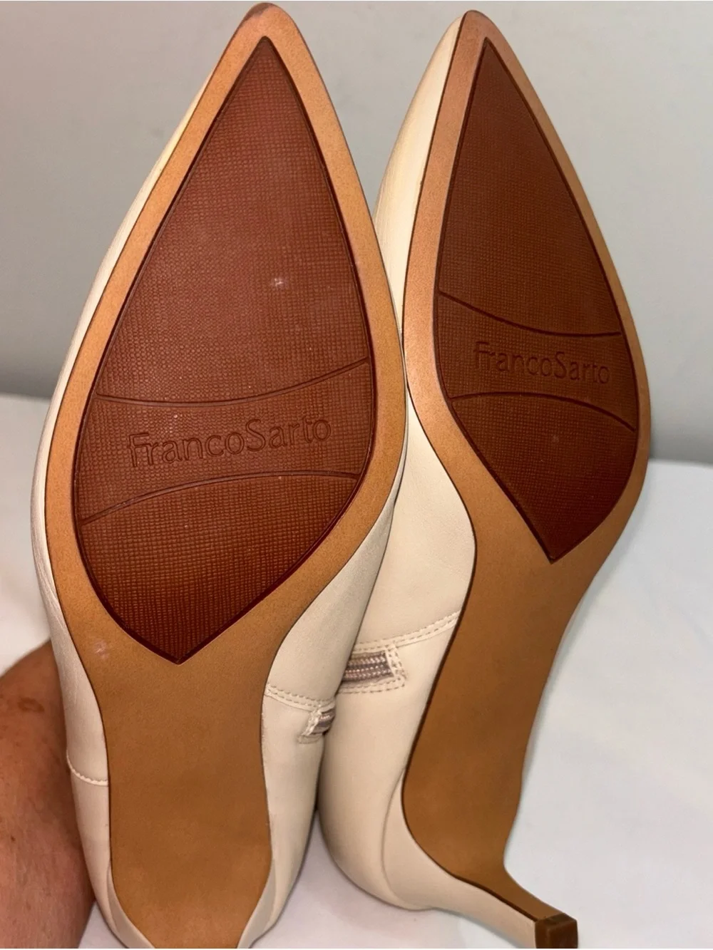 Franco Sarto Women’s Pointed Toe Leather Ankle Boots - Cream. 7/14